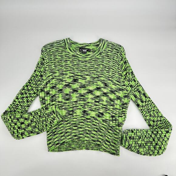 BlankNYC The Clash Sweater Long Puff Sleeve Green Black Womens XS - Picture 2 of 7
